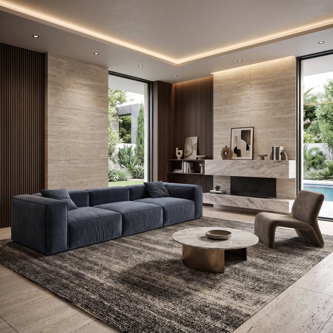 Eleanor Modular Velvet Sofa | Oxford Blue
